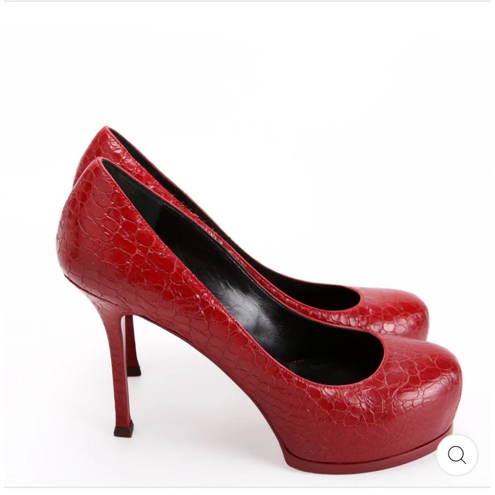 ❤️Saint Laurent “Tribtoo” Red Croc-Embossed Platform Stiletto Pumps | EU 38